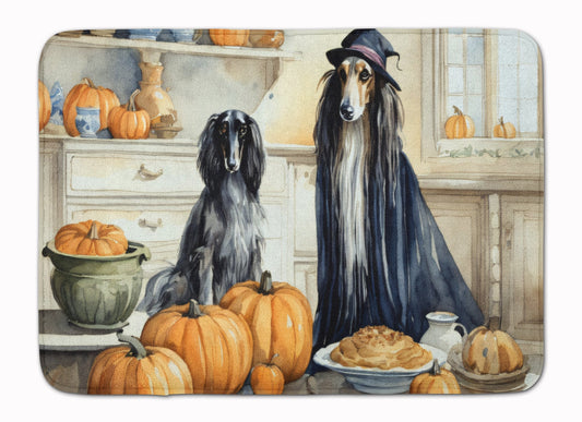 Afghan Hound Autumn-Themed Memory Foam Kitchen Mat with Pumpkin Design
